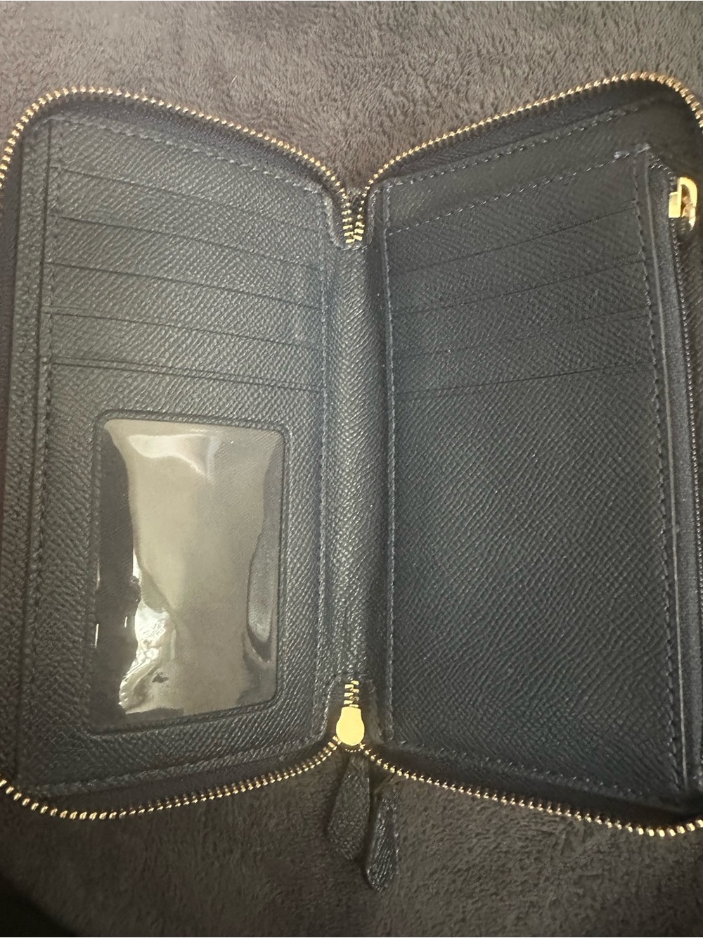 Coach Black Saffiano Zip Wallet with Gold Logo